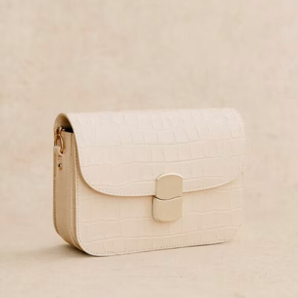 Sezane Milo Mini Classic Bag  Ecru Croco Print w/ Gold Chain Strap - Picture 4 of 12